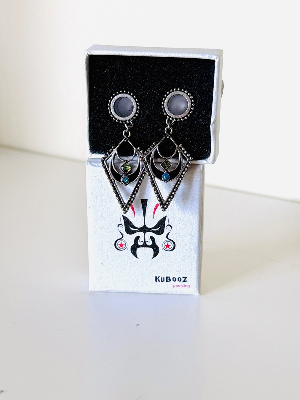 KuBooz 00g Tribal Dangle Ear Gauges Silver Tone Statement Plugs